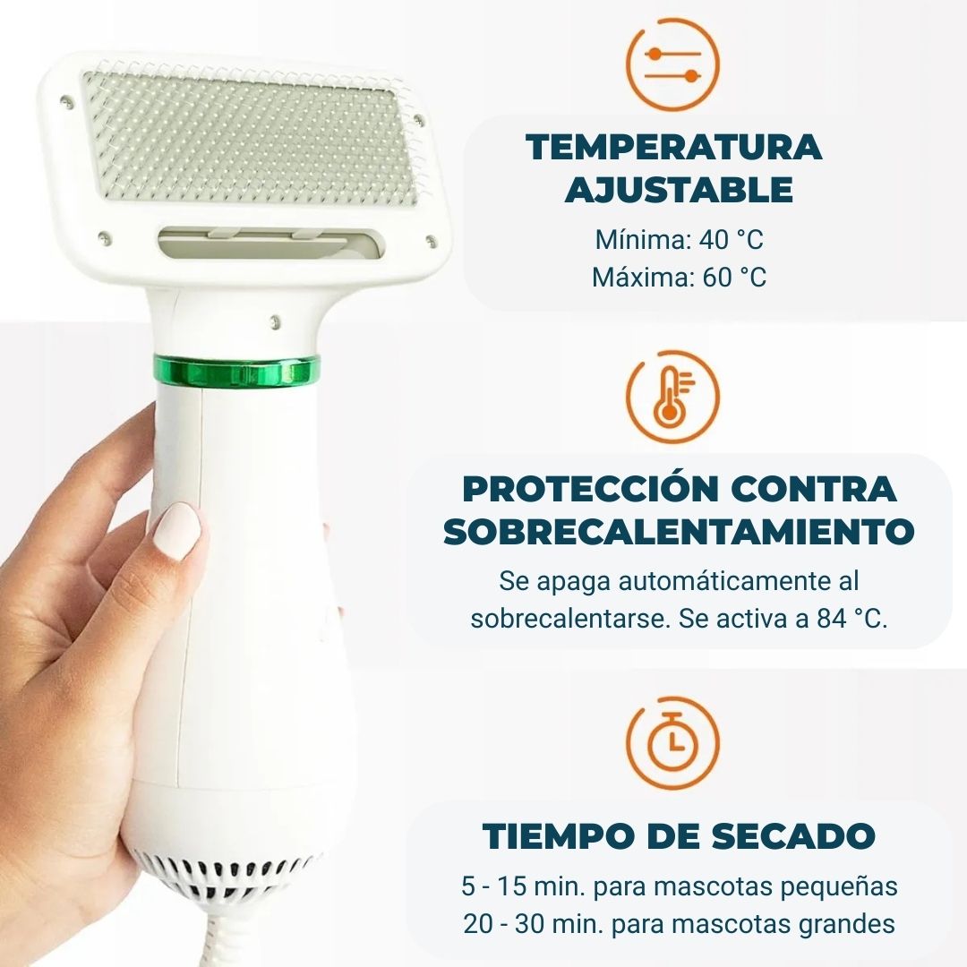 Secador y Cepillo 2 en 1 para Mascotas