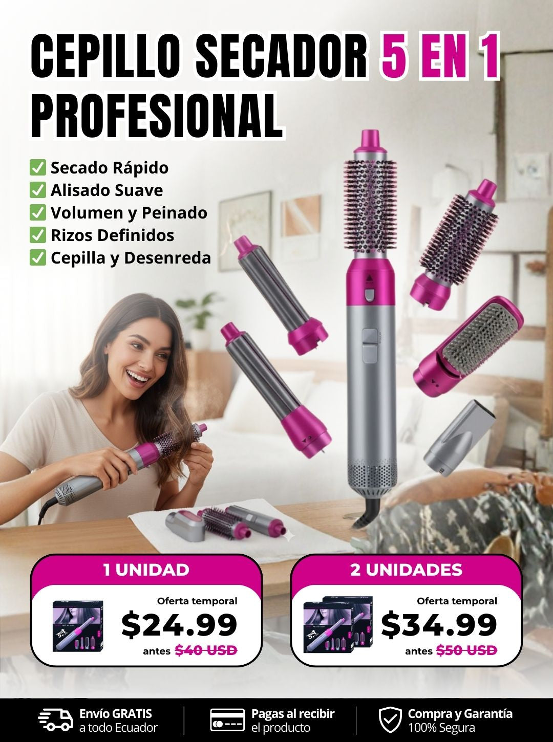 Cepillo Secador 5 En 1 Profesional