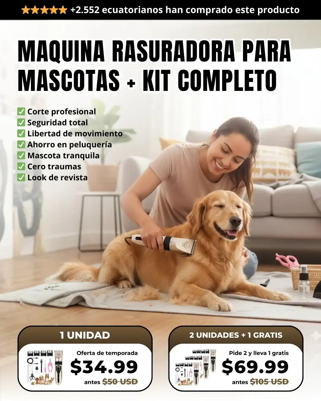 Maquina Rasuradora Mascotas + Kit Completo