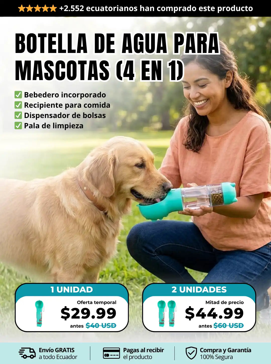 Botella de agua para Perros (4 en 1)