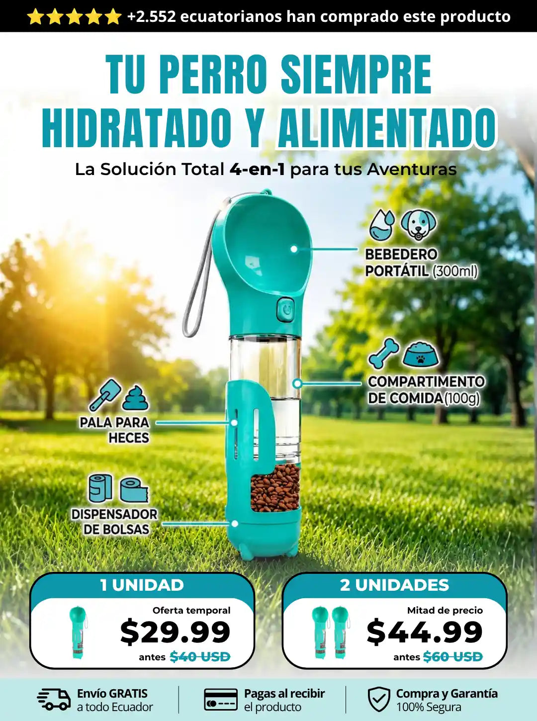 Botella de agua para Perros (4 en 1)