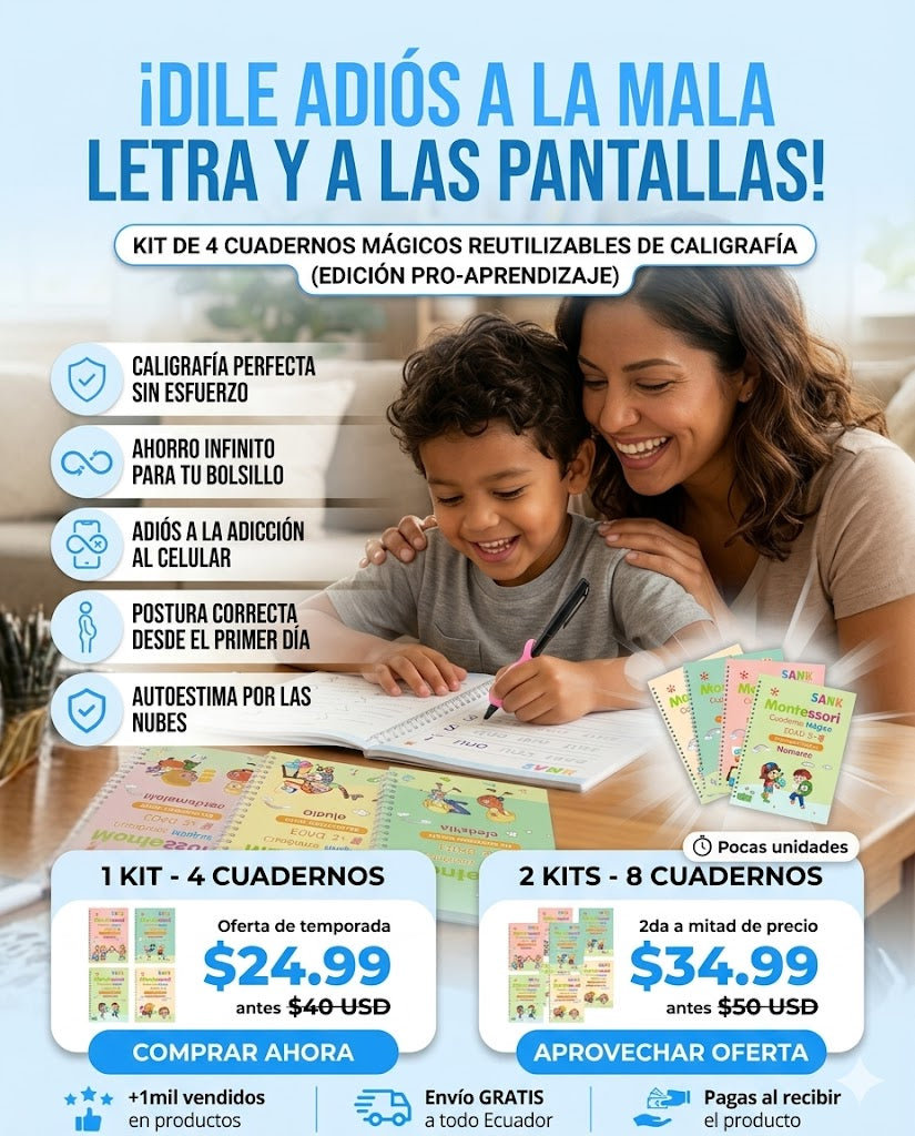 Kit de 4 Cuadernos Mágicos Reutilizables de Caligrafía